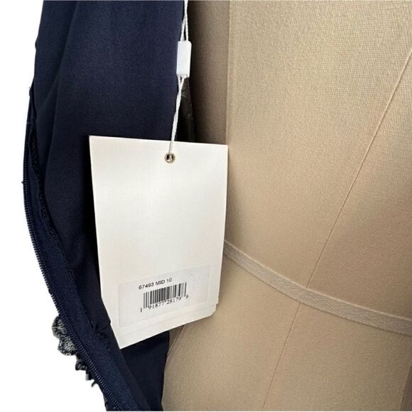 Mac Duggal 67493 Navy Blue Lace Beaded Sheer Flutter Sleeve Gown| Size 10 - Picture 12 of 14